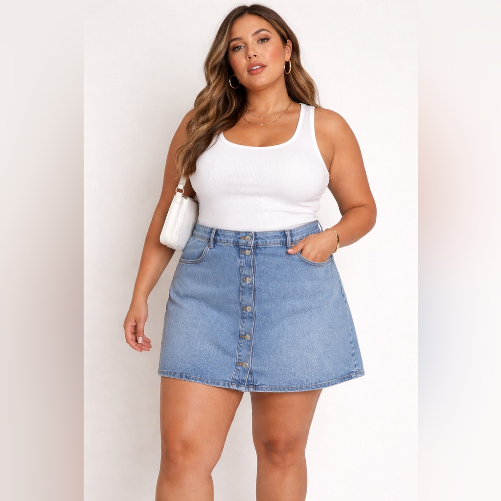 Asos Design Curve Denim Button Front Mini Skirt Size 16